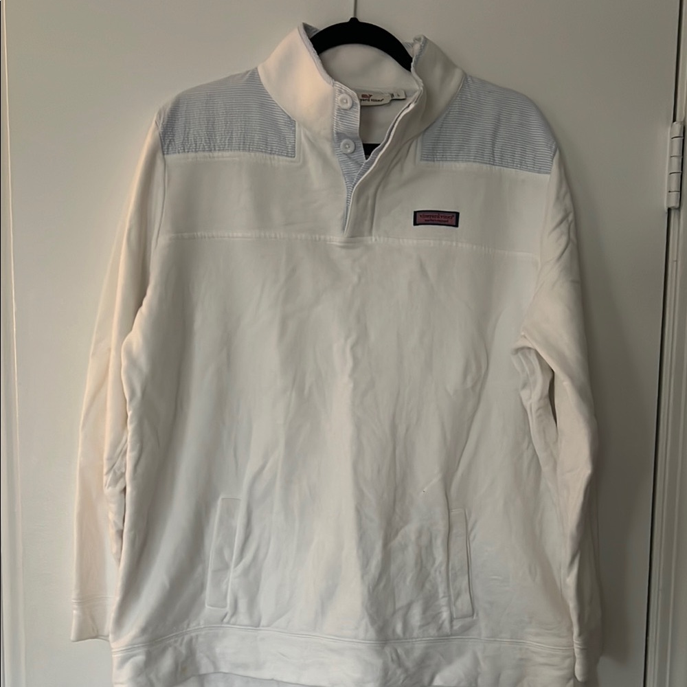 White Collared Sweatshirt with Logo Patch